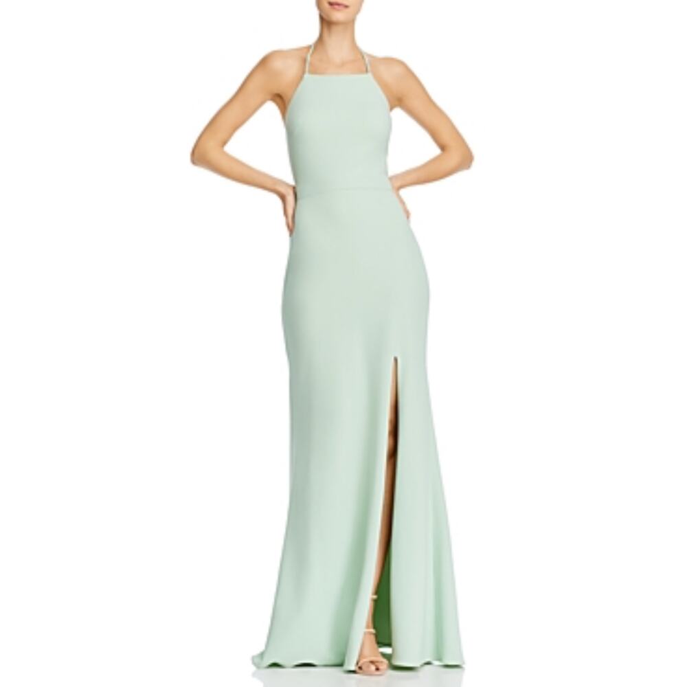 AQUA Mint Green Evening Gown Beaded Backless A-Line Halter Formal Dress Size 8